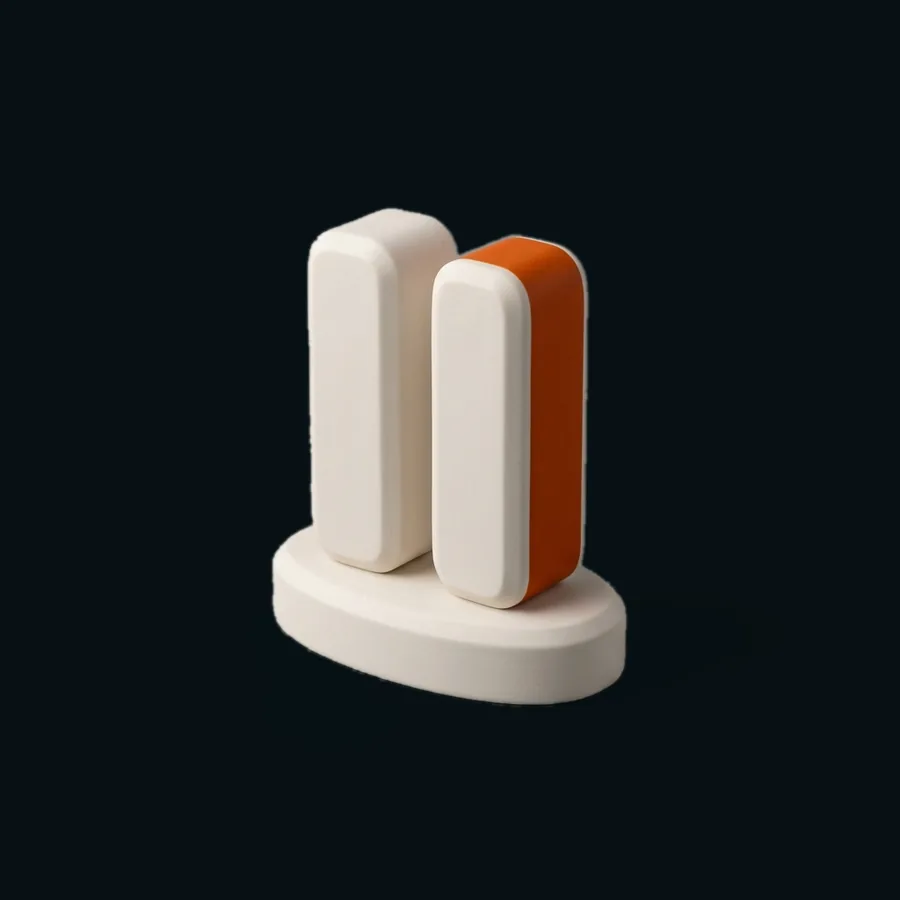 A sculpted pause symbol on a plinth